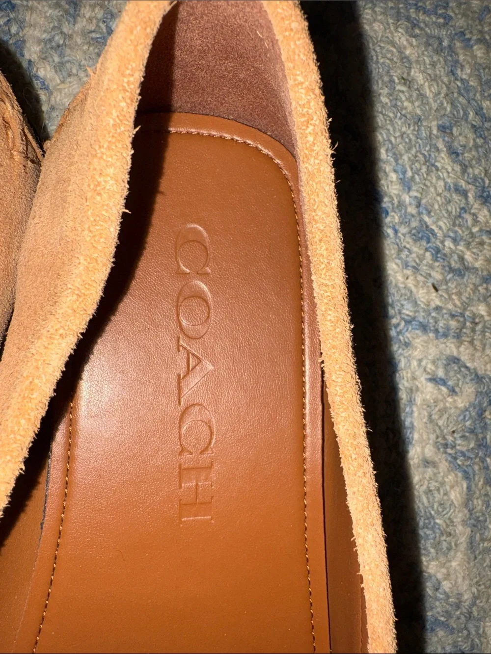 Coach Men's Suede Loafers in Tan with Gold Chain
